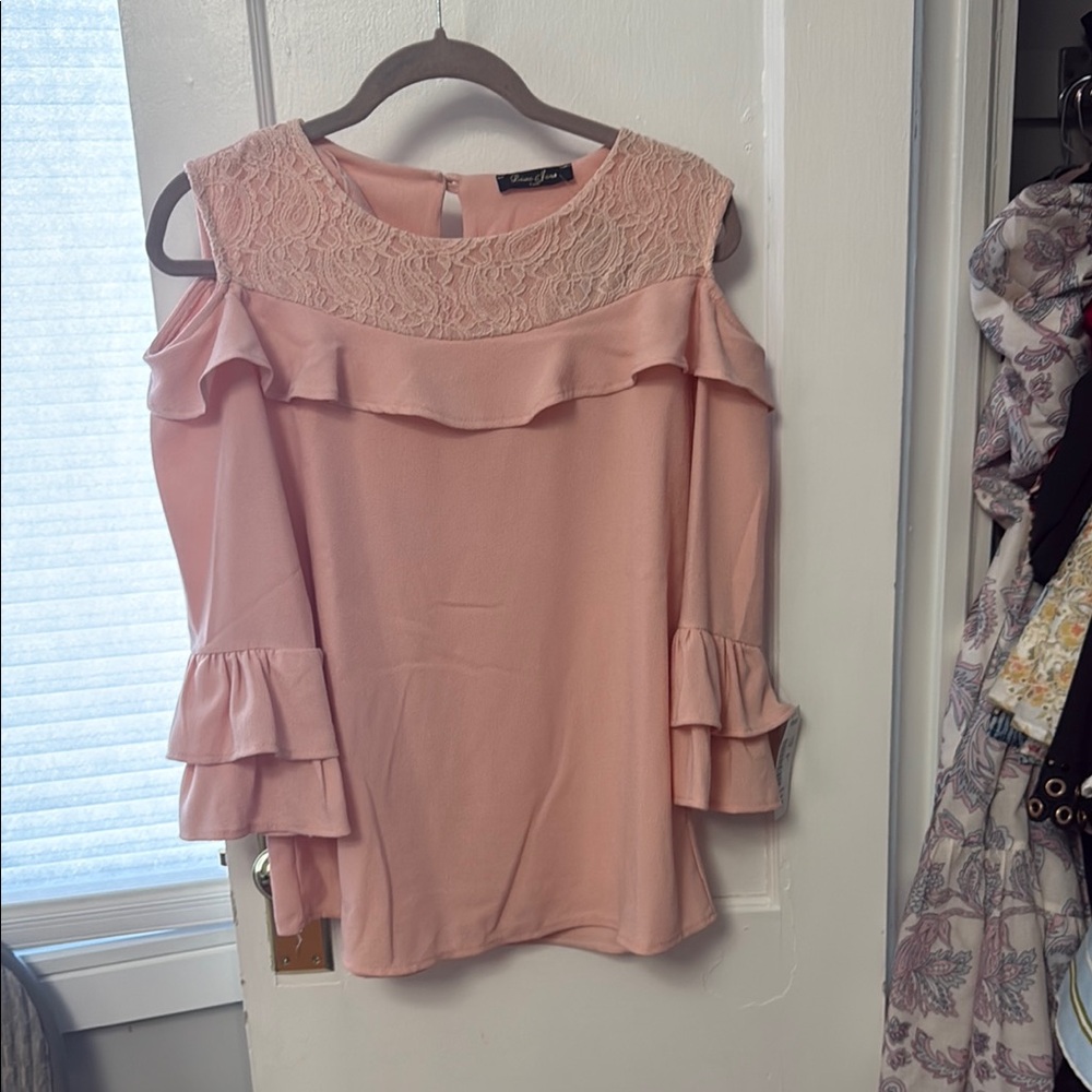 My Michelle Pink Ruffled Bell Sleeve Blouse
